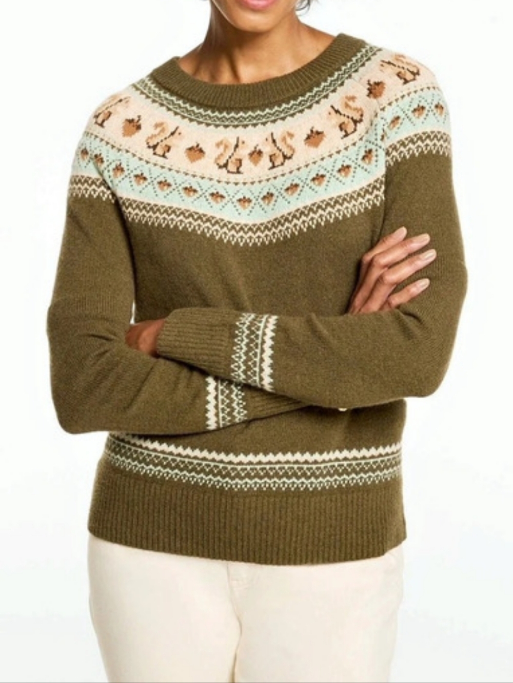 Talbots Button Shoulder Sweater - Squirrel Fair Isle Squirrel Fair Isle Sweater